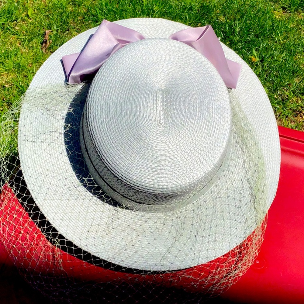 Short VINTAGE Lilac Bow Brim Hat with a Bow
